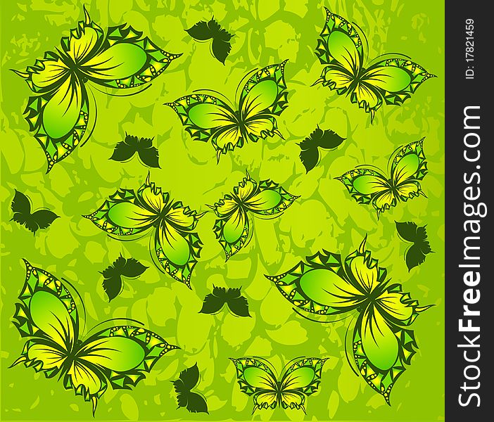 Abstract background with tropical butterflies