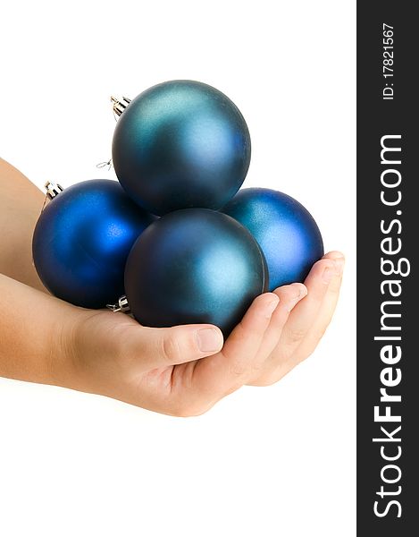 Blue balls in child hands