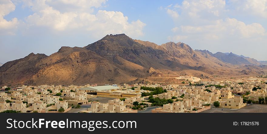 Panorama with village on the east near mountains