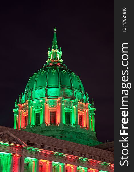 Christmas lights illuminating the San Francisco City Hall. Christmas lights illuminating the San Francisco City Hall.