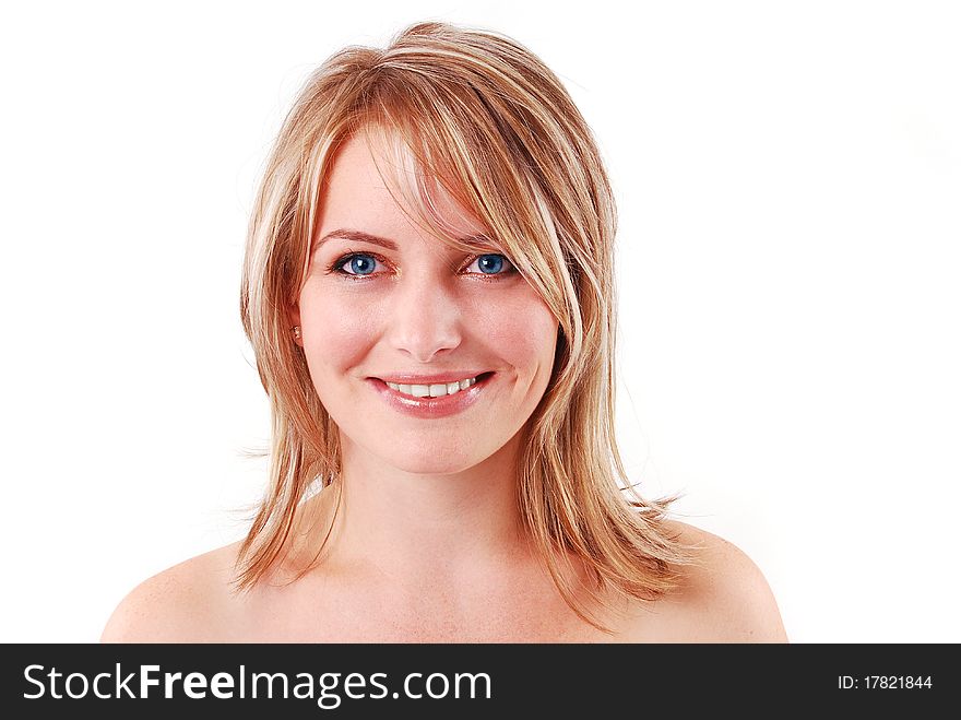 Portrait of beautiful young girl on white background