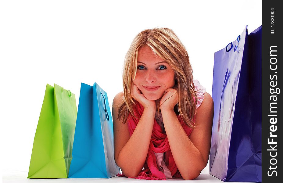 shopping girl isolated on white background