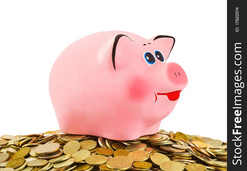 Piggy Bank And Heap Of Coins