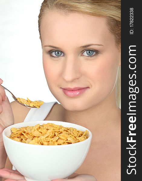 Young woman with bowl of cereals. Young woman with bowl of cereals