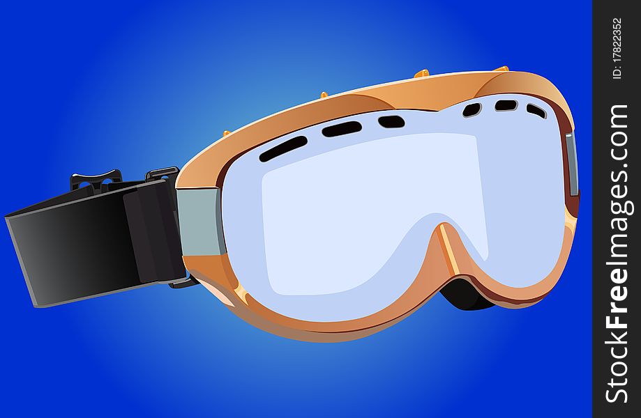 Ski goggles with a blue background. Item ski equipment.