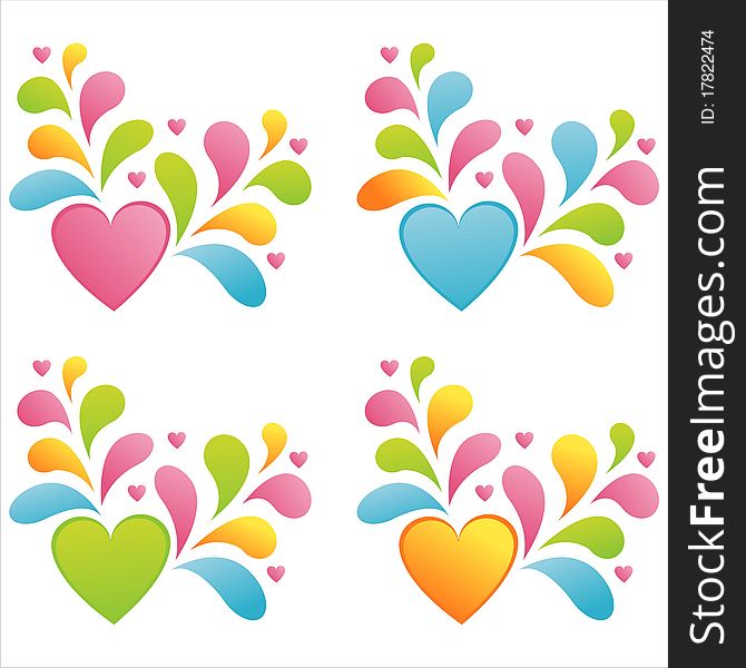 Set of 4 hearts with splashes