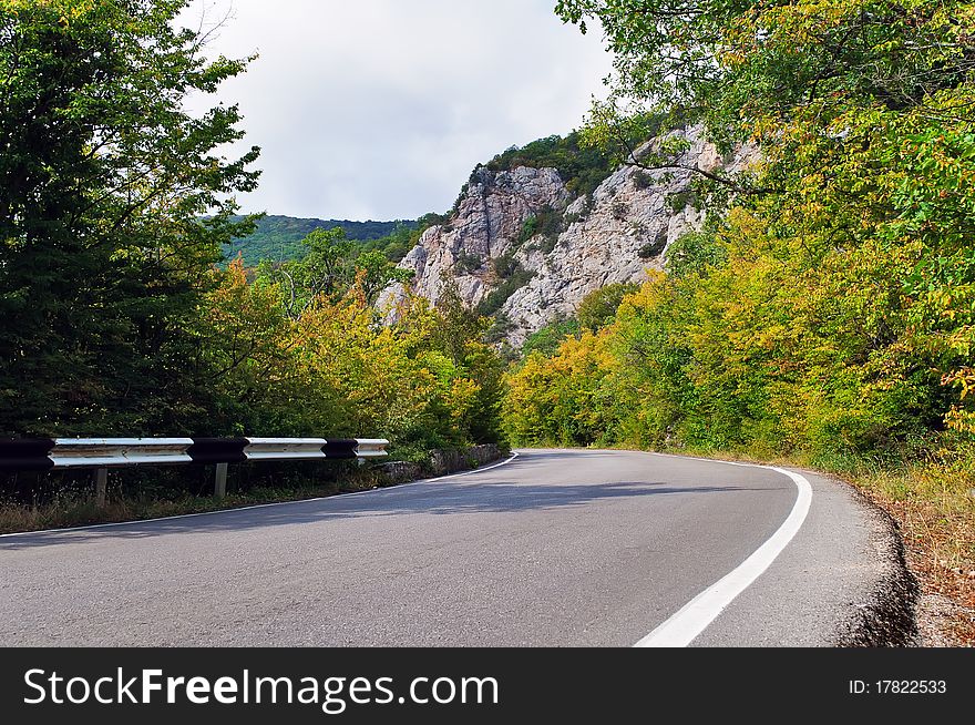 Empty road near the village of Foros in the Crimea Mountains