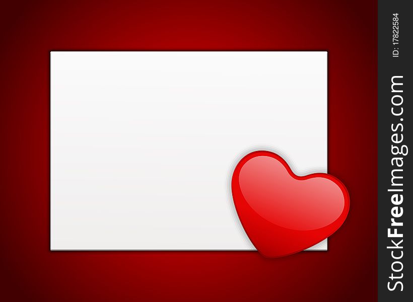 Red shiny heart shape on card Valentine's day background