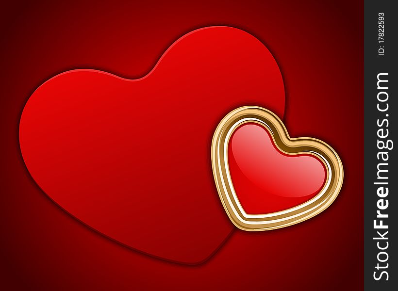 Red shiny heart shape on card Valentine's day background