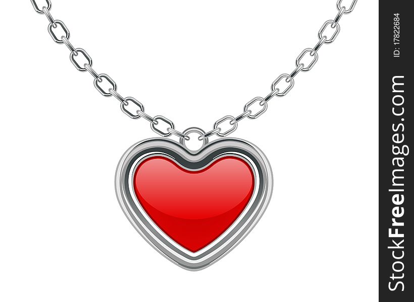 Red heart shape on chain illustration