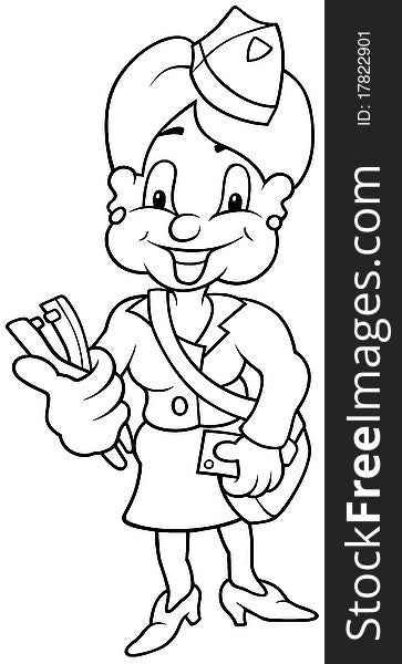 Conductress - Black and White Cartoon illustration, Vector