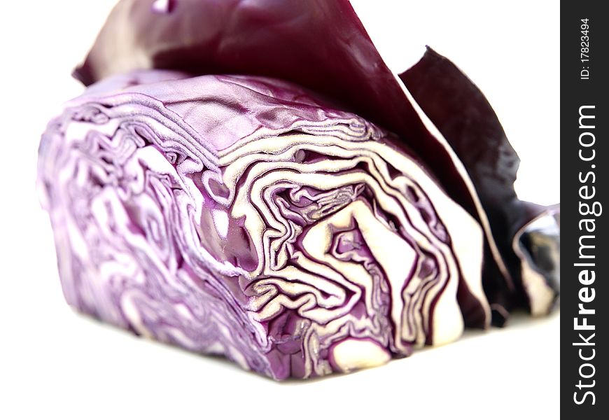 Detail of a red cabbage on a white background
