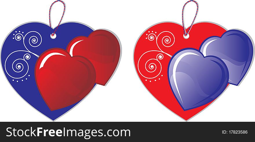 A set of two images in the form of hearts, valentines for trinkets, perfumes or souvenirs. EPS-format supplied.