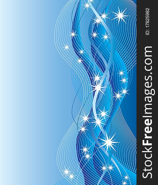Abstract ribbons and stars on a blue background. Abstract ribbons and stars on a blue background.