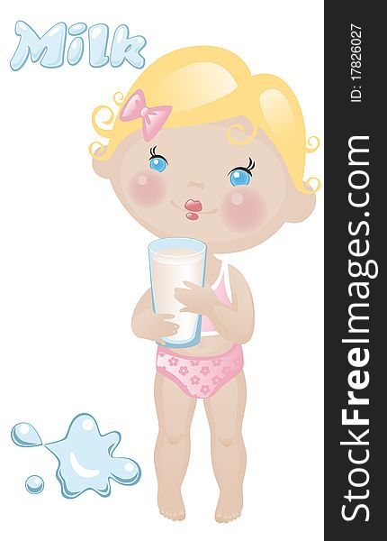 Little baby girl with milk