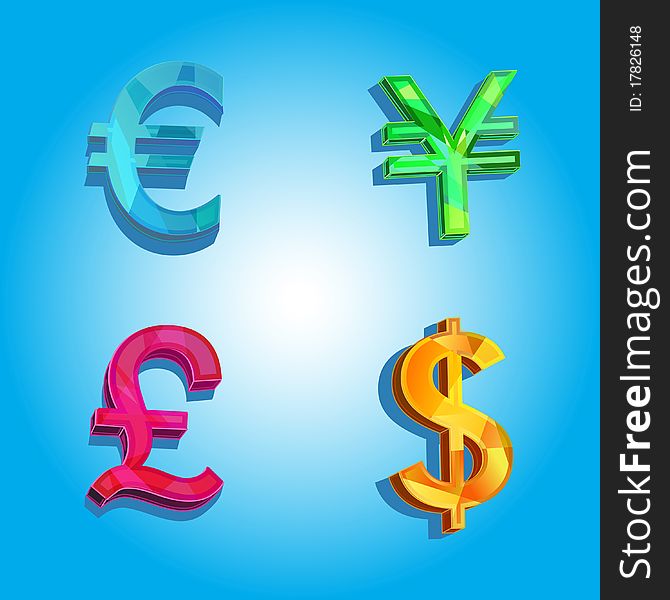 Money of the world. Vector clip-art with currency symbol