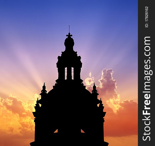 Silhouette of Renaissance castle of Chambord at sunset, detail of main lantern, France. Silhouette of Renaissance castle of Chambord at sunset, detail of main lantern, France.