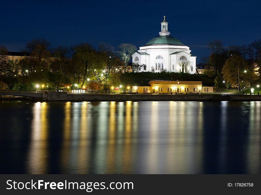 Bright chappel in Stockholm at night