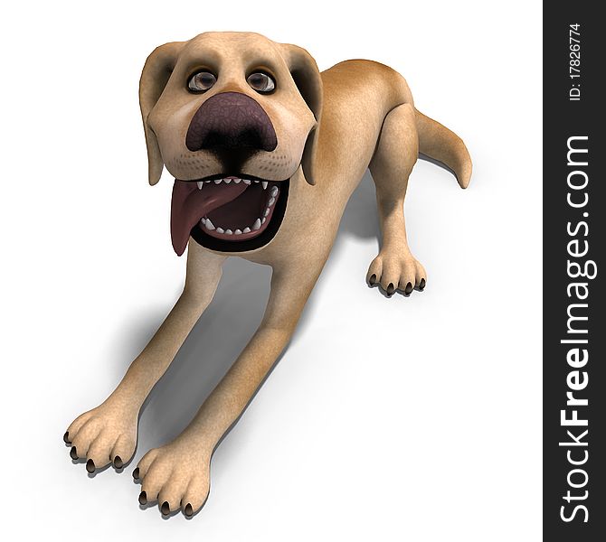 Very funny cartoon dog is a little bit nuts. 3D rendering with clipping path and shadow over white