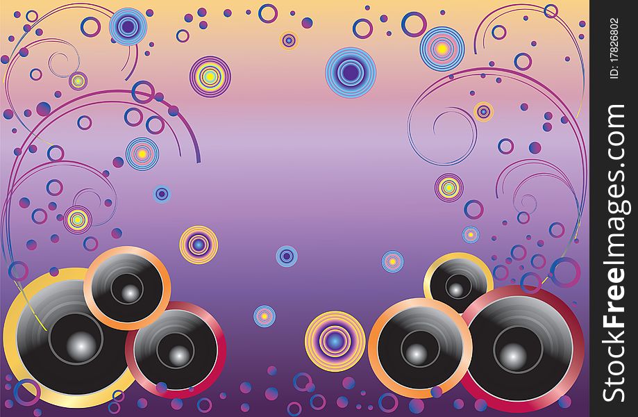 Abstract background with music speakers and ornamentation. Abstract background with music speakers and ornamentation.