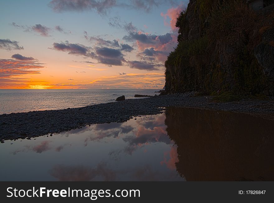 Coast of Madeira, sunset, clouds