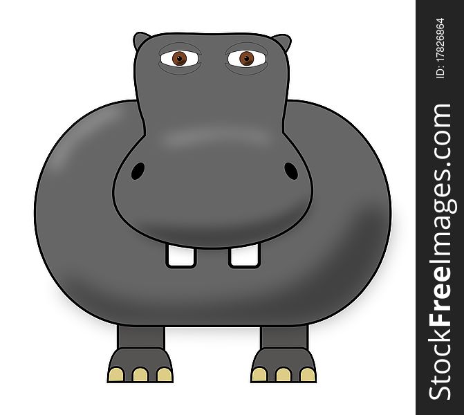 A cute cartoon hippo with brown eyes against a white background. A cute cartoon hippo with brown eyes against a white background