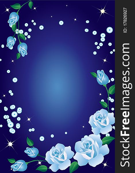 Abstract frame with blue roses on a blue background. Abstract frame with blue roses on a blue background.