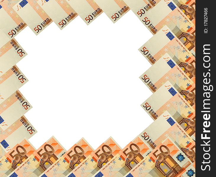 Abstract frame of 50 Euro banknote on white (currency of the European Union)