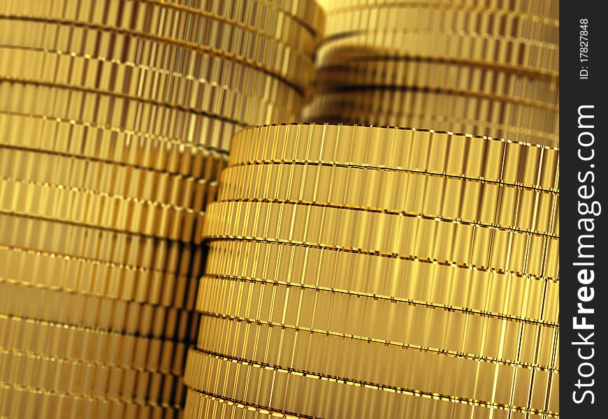 Golden coins 3d rendered background