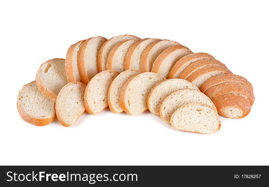 Pieces of loaf bread isolated on white background
