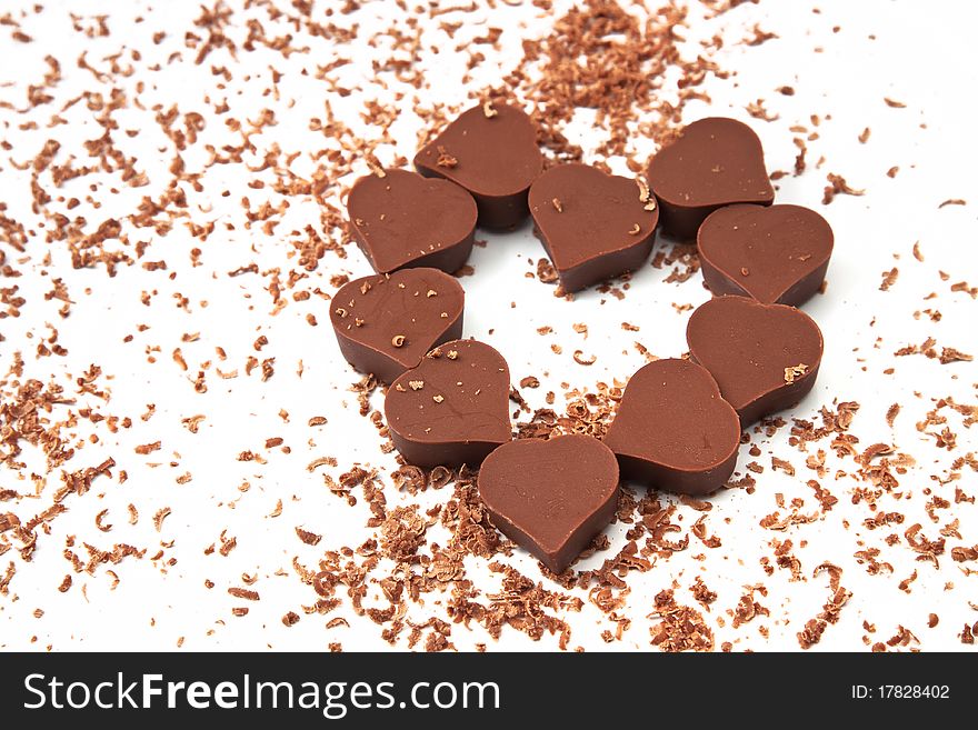 Heart chocolates isolated in white