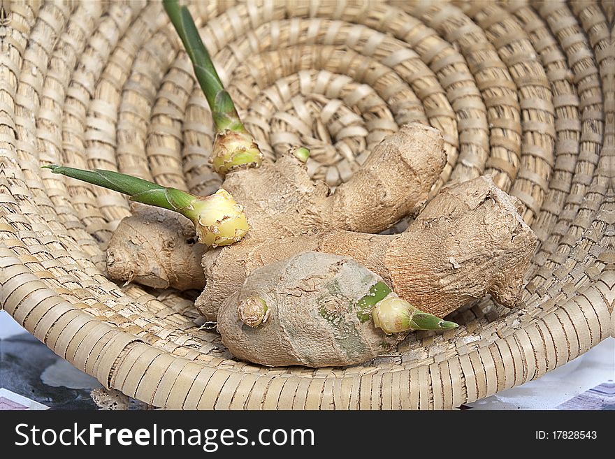 Ginger in a basket close-up