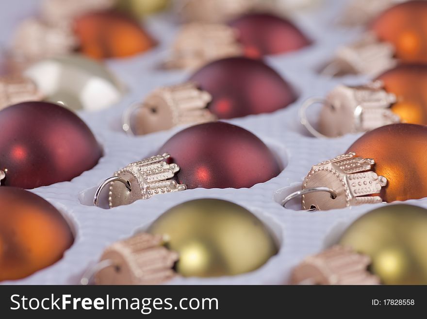 Colorful Christmas balls in a packing,selective focus