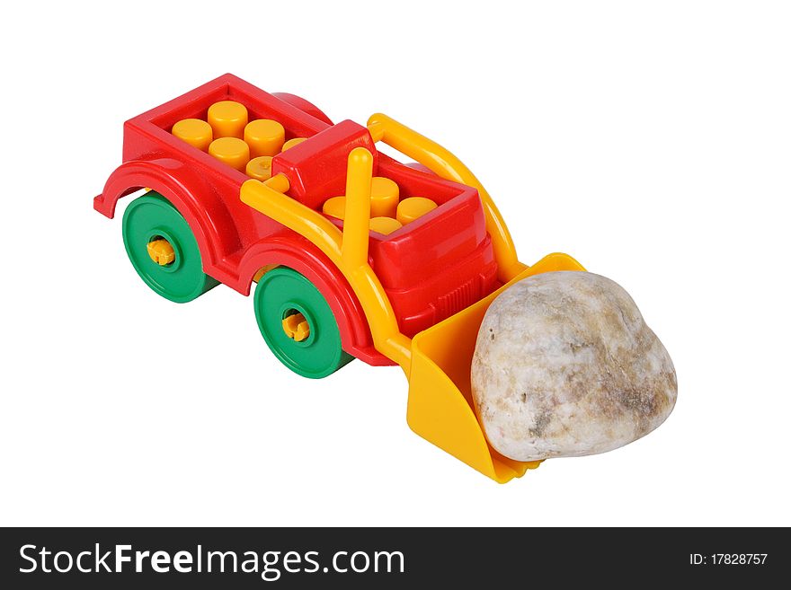 Kids, a toy tractor and a collapsible sea stone. Kids, a toy tractor and a collapsible sea stone