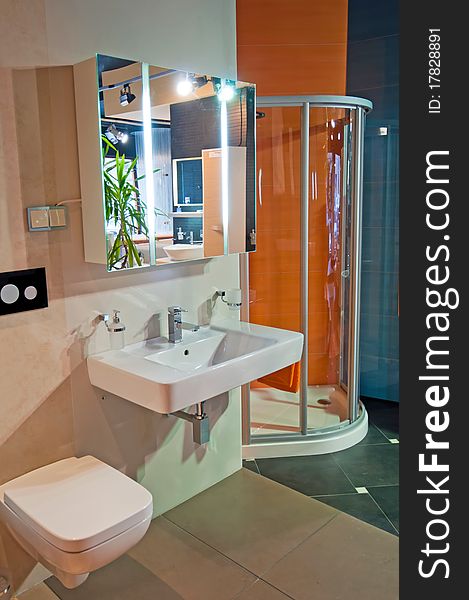 Picture of modern and trendy bathroom, vertical shot. Picture of modern and trendy bathroom, vertical shot.