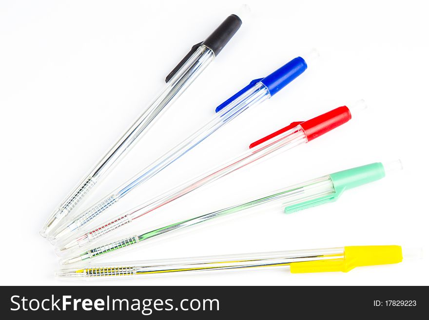 Collection of multi-colored ballpoint writing pens. Collection of multi-colored ballpoint writing pens