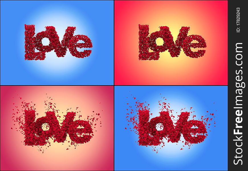 High quality 3D render of rose petals forming LOVE. Huge set with variations It also contains clipping path for easy isolation See more related images in my portofolio. High quality 3D render of rose petals forming LOVE. Huge set with variations It also contains clipping path for easy isolation See more related images in my portofolio