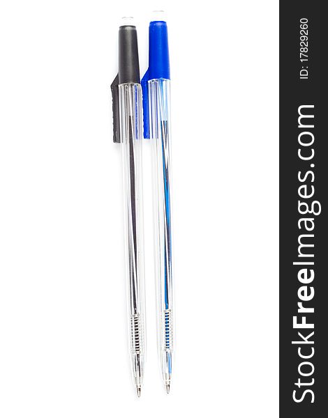 Black and blue basic ink plastic rollerpoint writing pens. Black and blue basic ink plastic rollerpoint writing pens