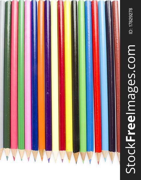 Collection of colorful sharpened wooden coloring pencils