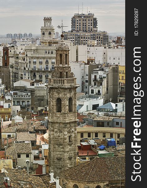 Panoramic view of a Santa Catalina Church and Tower. City Valencia. Panoramic view of a Santa Catalina Church and Tower. City Valencia.