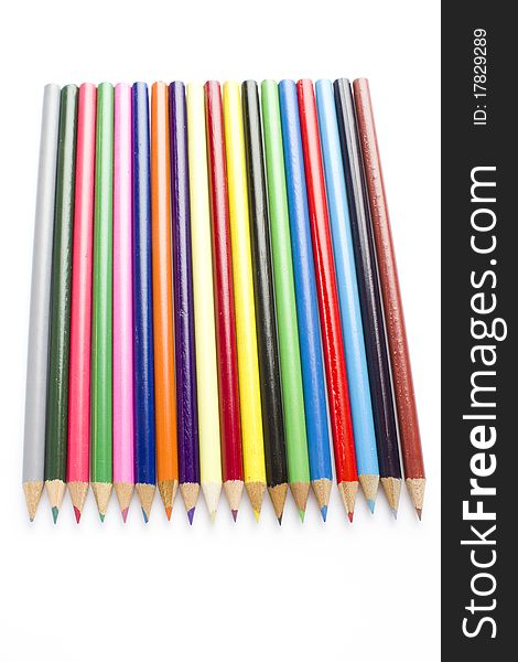 Collection of colorful sharpened wooden coloring pencils