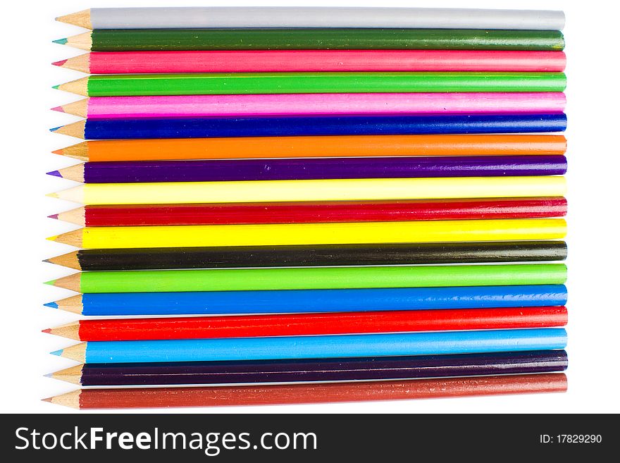 Collection of colorful sharpened wooden coloring pencils. Collection of colorful sharpened wooden coloring pencils