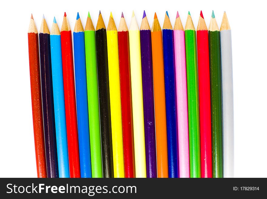 Sharpened tips of bright coloring pencils