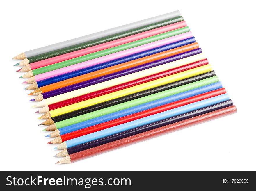 Collection of colorful sharpened wooden coloring pencils. Collection of colorful sharpened wooden coloring pencils