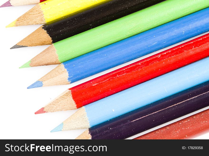 Tips of colorful drawing pencils