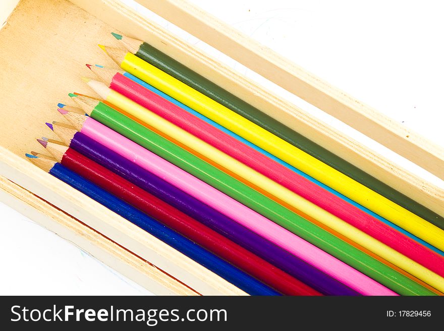 Coloring Pencils In A Wooden Box