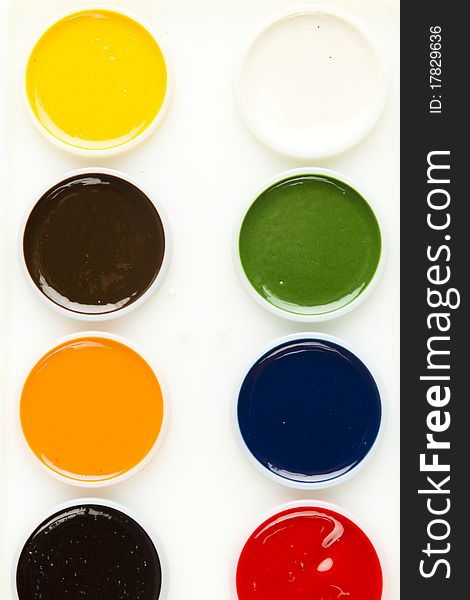 Watercolor paint palette in different colors