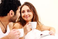 Young Couple Having Breakfast In Bed Stock Images Young Couple Having Breakfast In Bed Stock Images