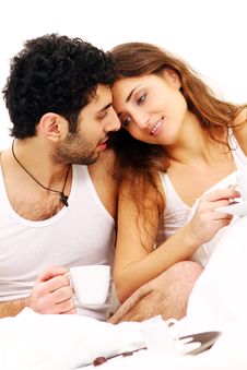 Young Couple Having Breakfast In Bed Stock Photography Young Couple Having Breakfast In Bed Stock Photography