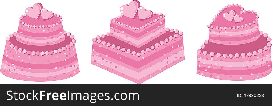 Cakes decorated with pink hearts. Cakes decorated with pink hearts
